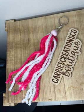 Pink & White yarn Tassel Keychain Charm